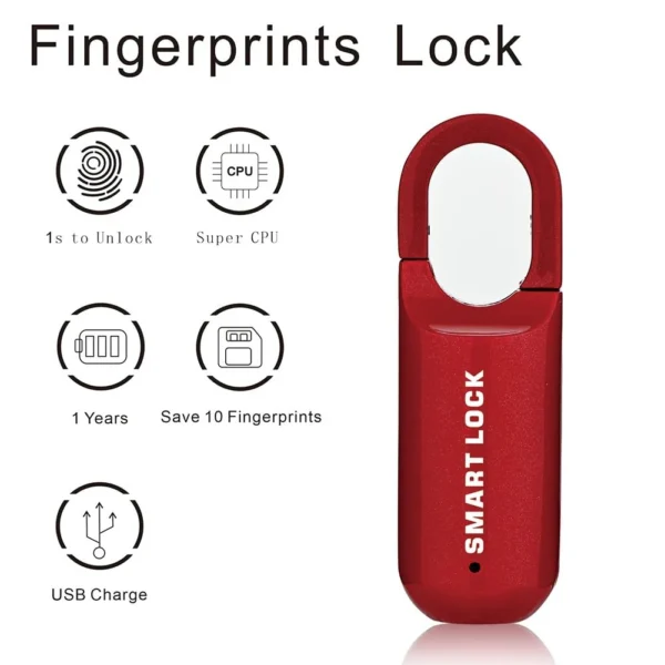 Mini Fingerprint Padlock ( Red Colour) - Image 4